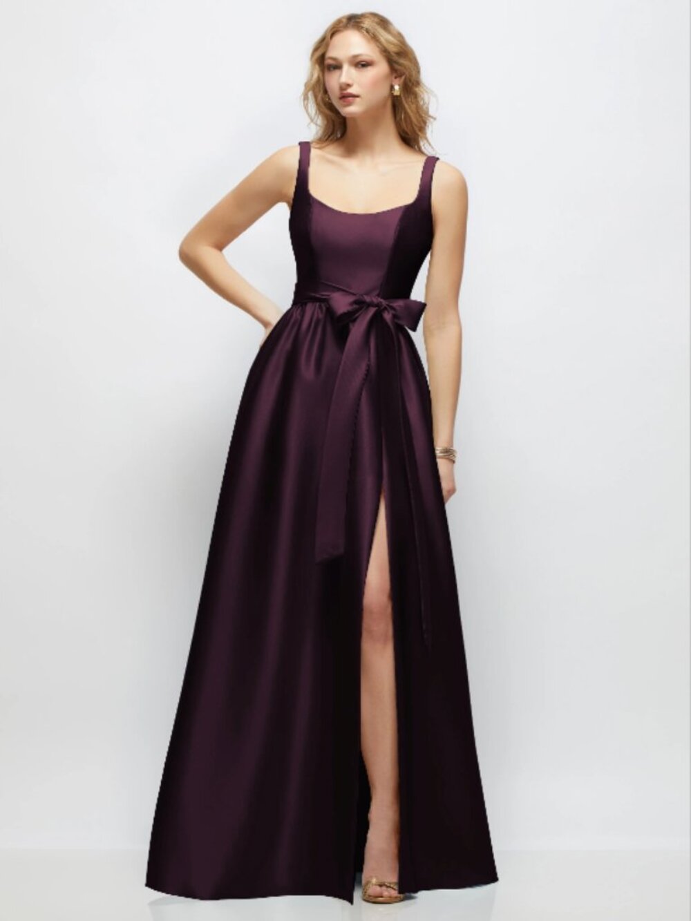 Dessy Collection Scoop-Neck Tank Bodice Maxi Dress Size 8 in Deep Plum